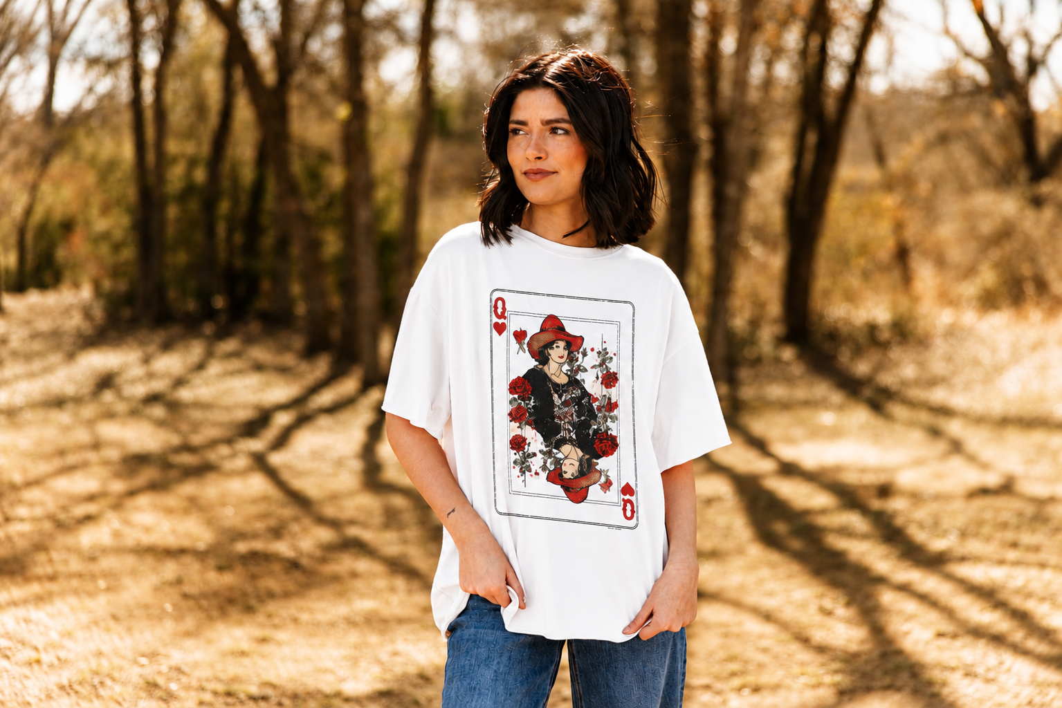 Queen of Hearts on White Tee Shirt