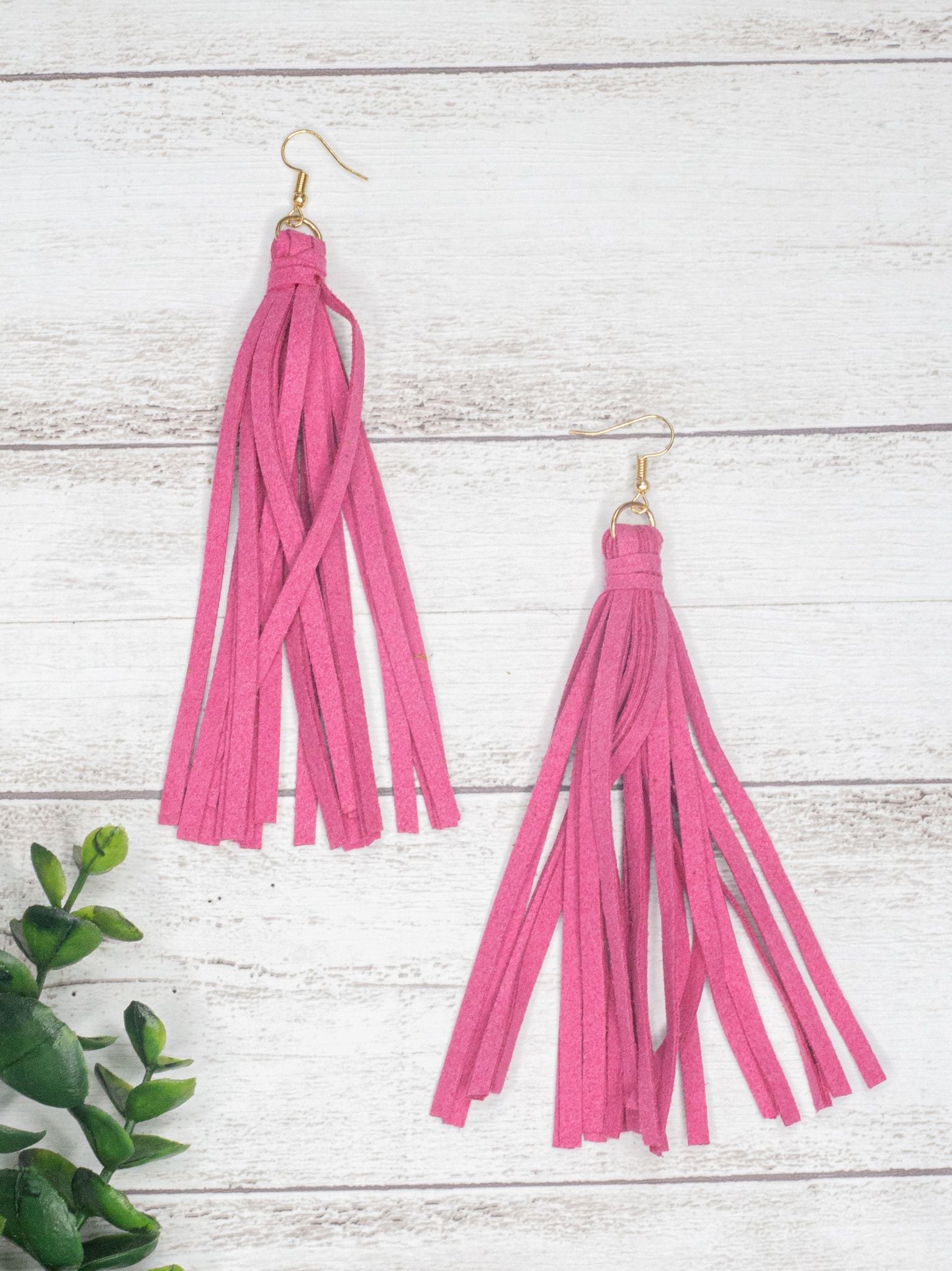 Life is Better in Cowboy Boots Pink Suede Fringe Earrings