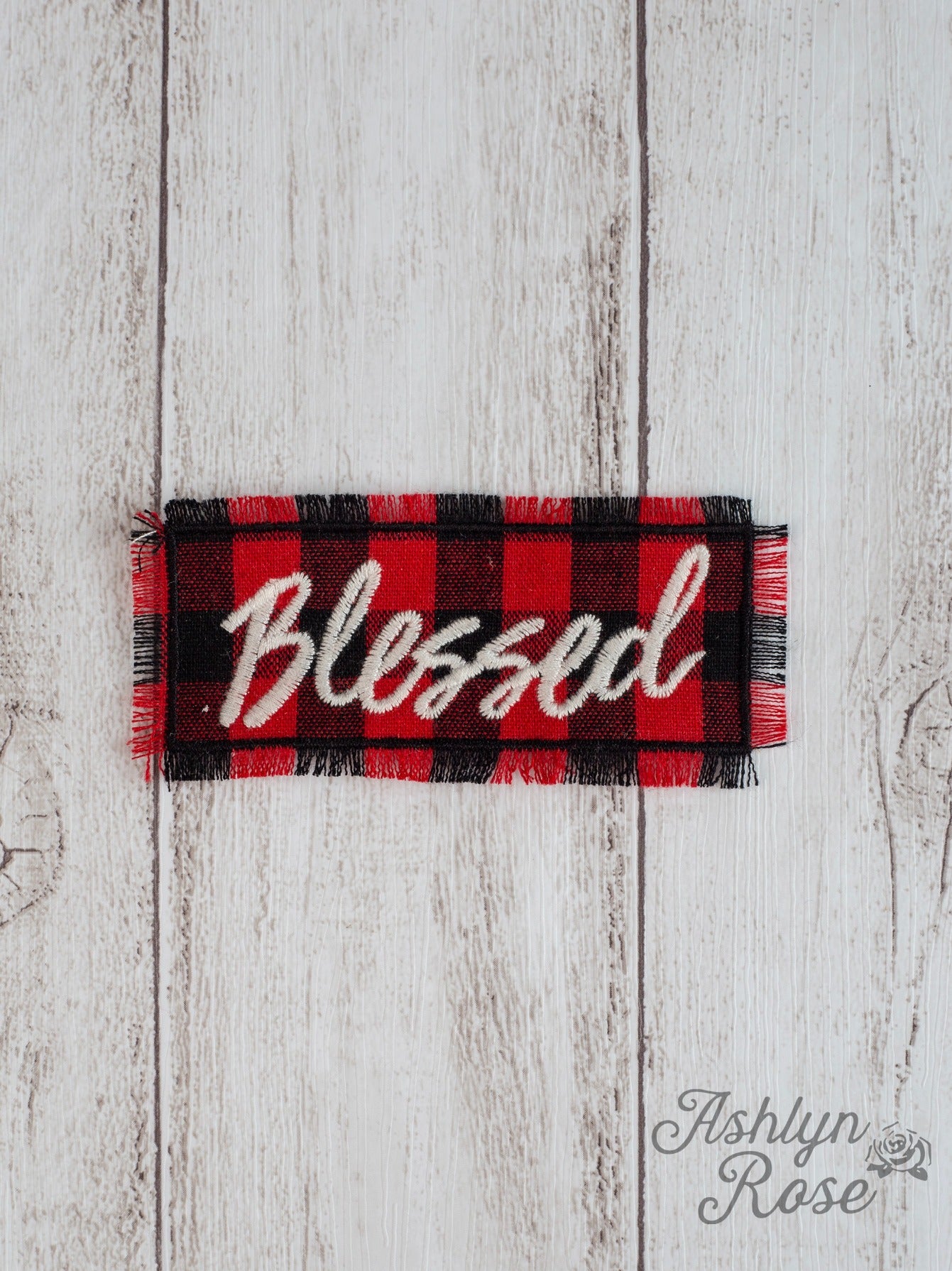 Buffalo Plaid Blessed Patch on Black Distressed Hat