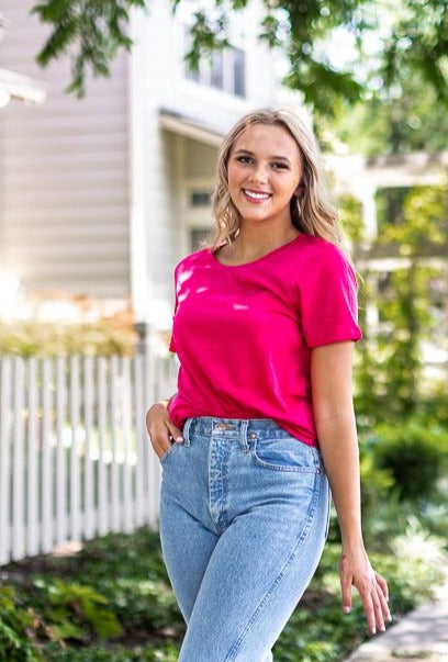 Berry Pink Crewneck Loose Fit Tee