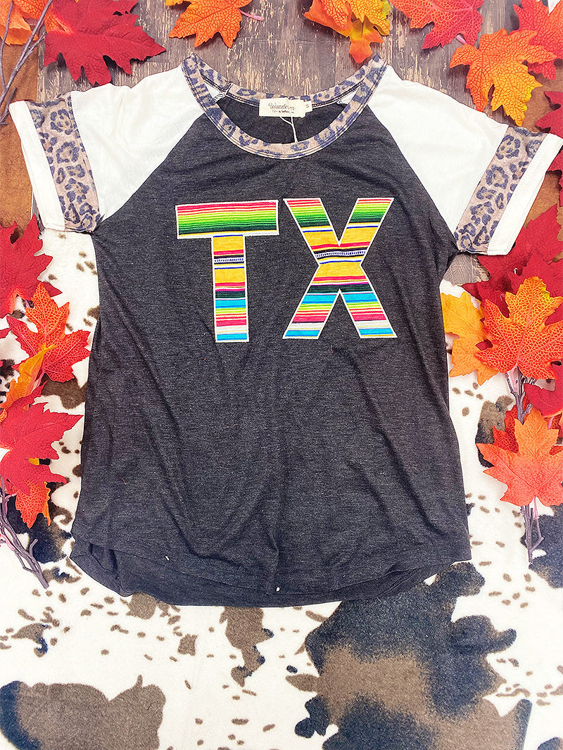 Serape TX on Grey Raglan with Leopard Accents