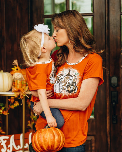 Triple Pumpkin Leopard, Cow & Orange Ringer Tee