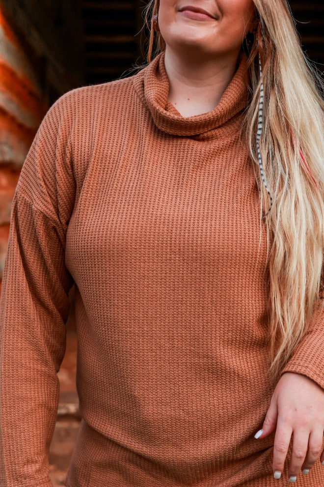 Up To The Challenge Turtleneck in Tan