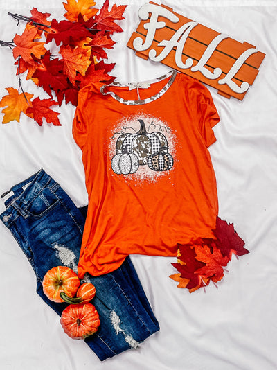 Triple Pumpkin Leopard, Cow & Orange Ringer Tee