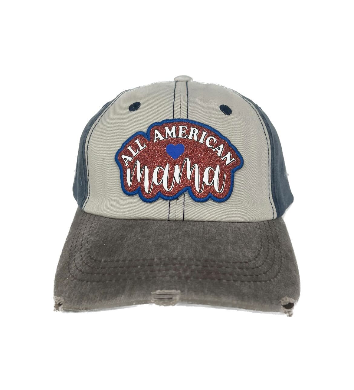 All American Mama on Stay Wild Brown, Beige and Navy Distressed Hat