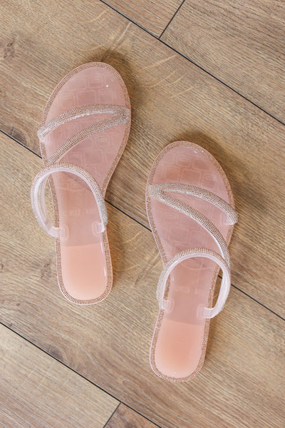 The Marissa Rhinestone Sandals, Beige