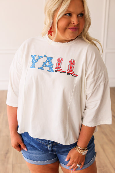Merica Y'all on Perfect Company Boxy Crop in White