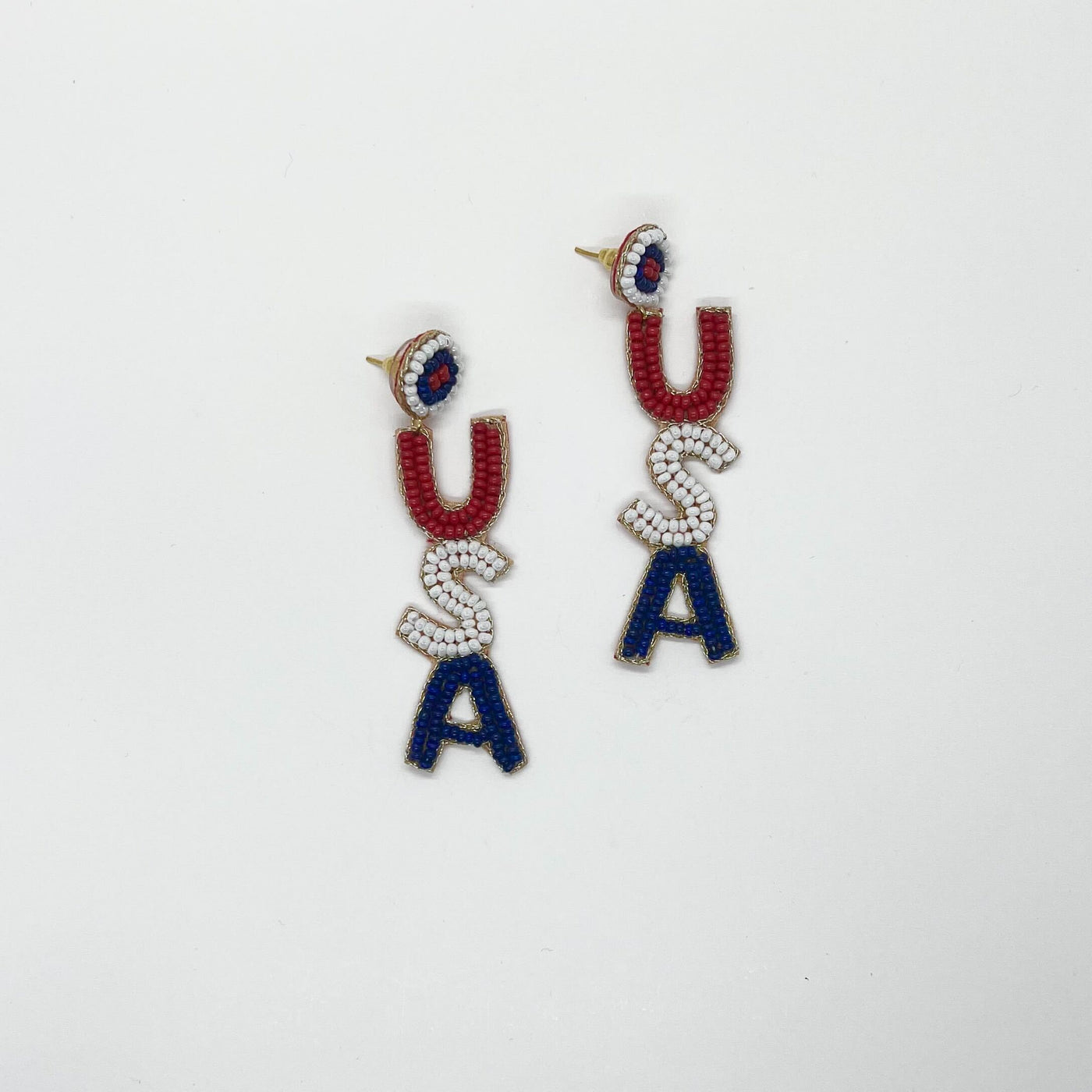 USA American Flag Beaded Earrings