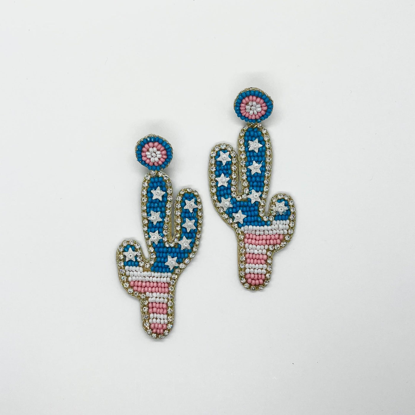 Beaded Cactus Earrings American Flag