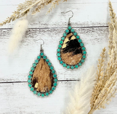 Teardrop Earrings, Cowhide