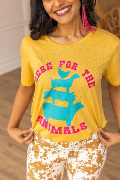 Here For The Animals Mustard Crewneck Tee