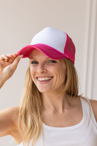 Hot Pink and White Trucker Hat Blank