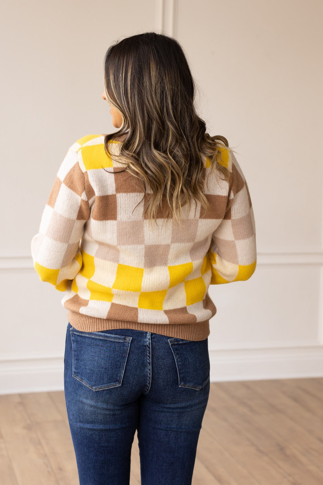 Coffee Brown Chic Checkered Sweater