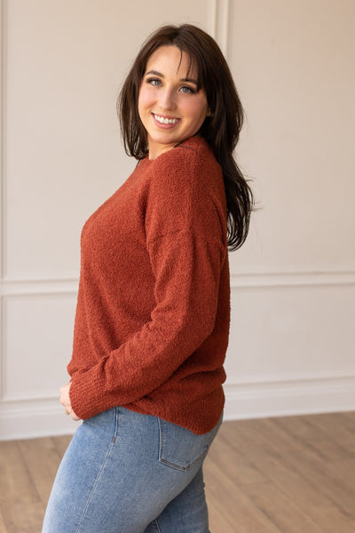 In With The New Rust Faux Mohair Sweater