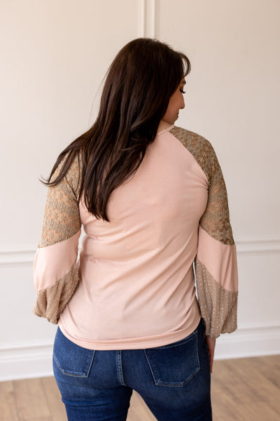 Powder Pink Lace Patch Sleeve Top
