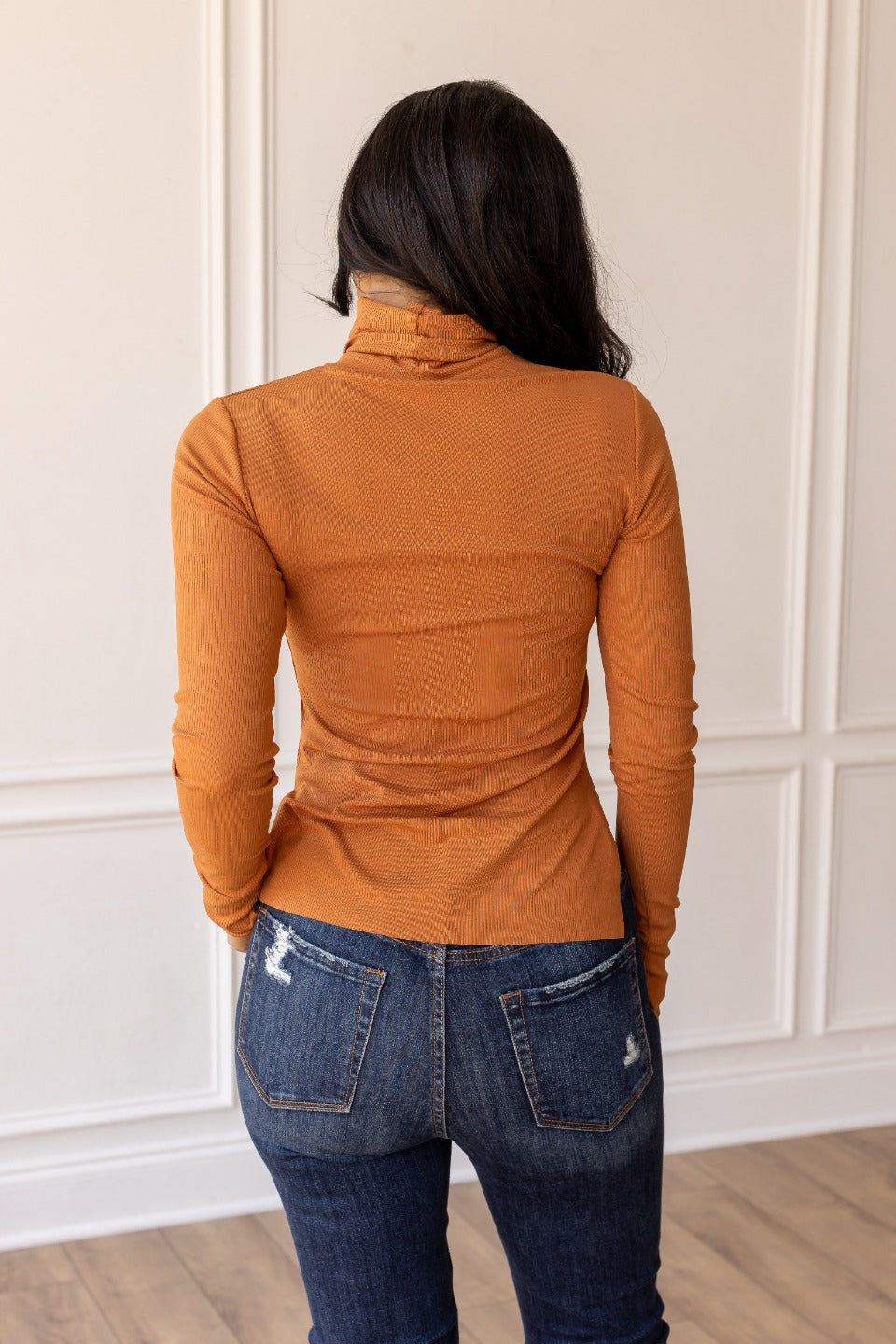 The Georgina Ribbed Fitted Turtleneck, Rust