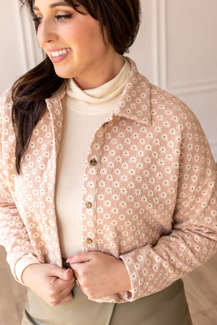 Field Of Daisies Crop Pink Floral Button Down