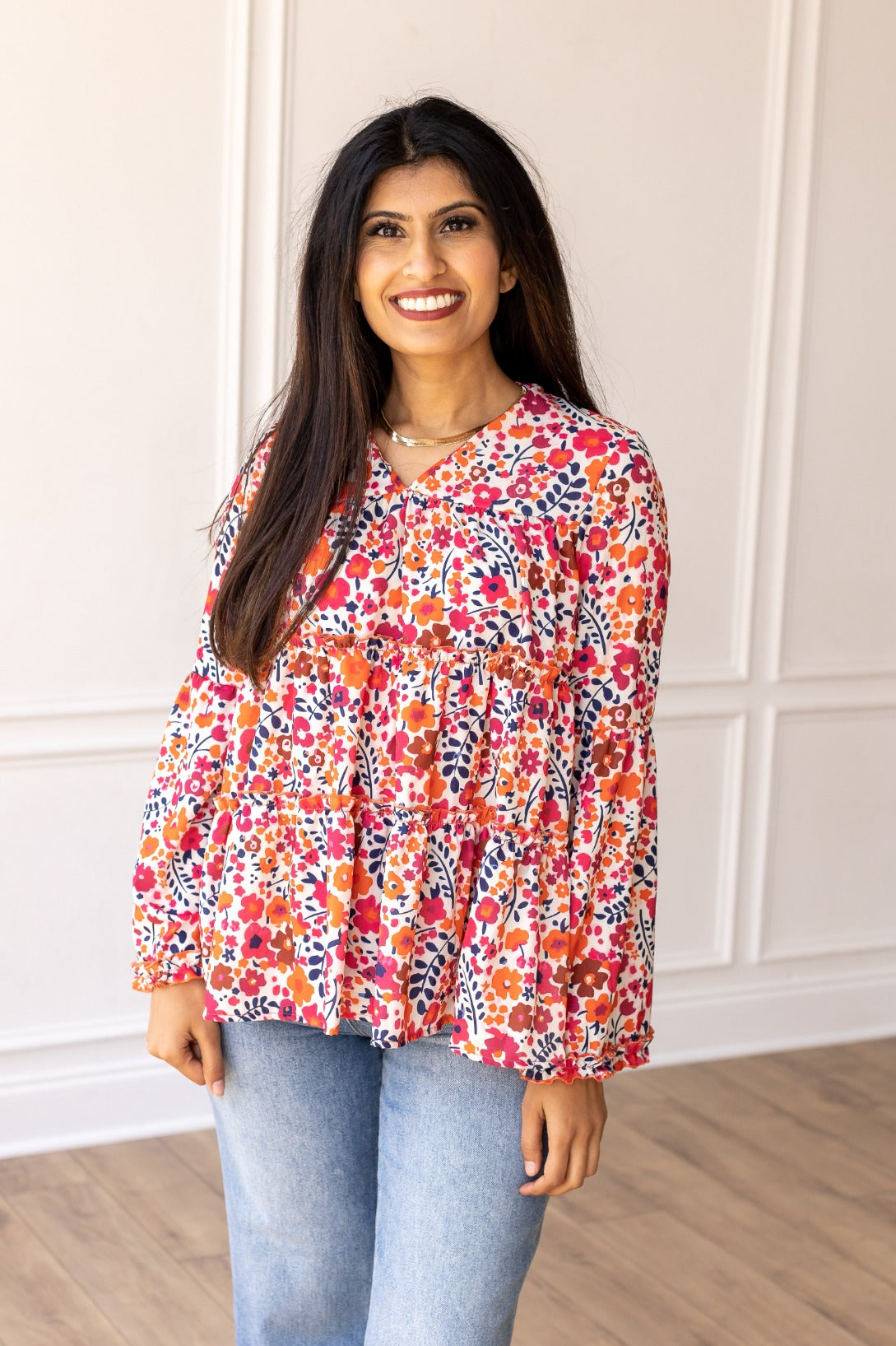 Multi Floral Flowy Sleeve Blouse