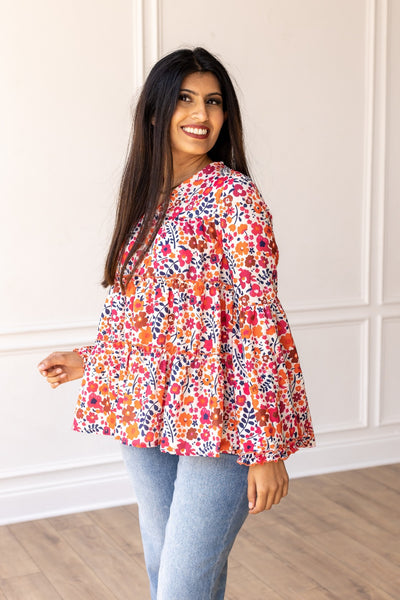 Multi Floral Flowy Sleeve Blouse