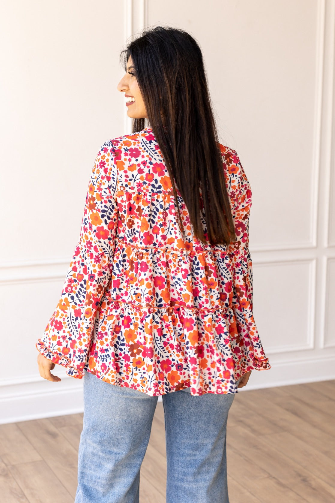 Multi Floral Flowy Sleeve Blouse