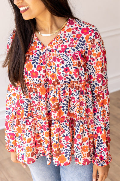 Multi Floral Flowy Sleeve Blouse