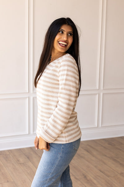 Pretty Idea Tan Stripe Pullover Sweater