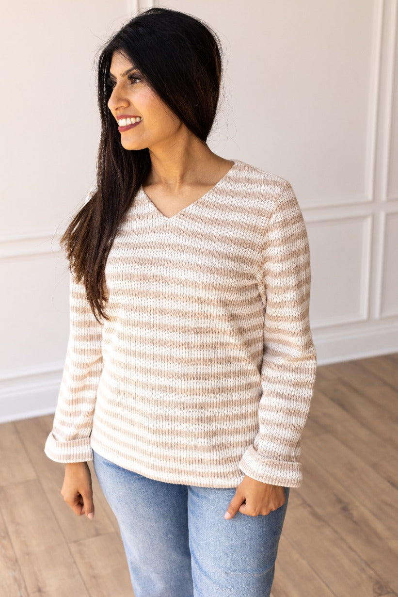 Pretty Idea Tan Stripe Pullover Sweater