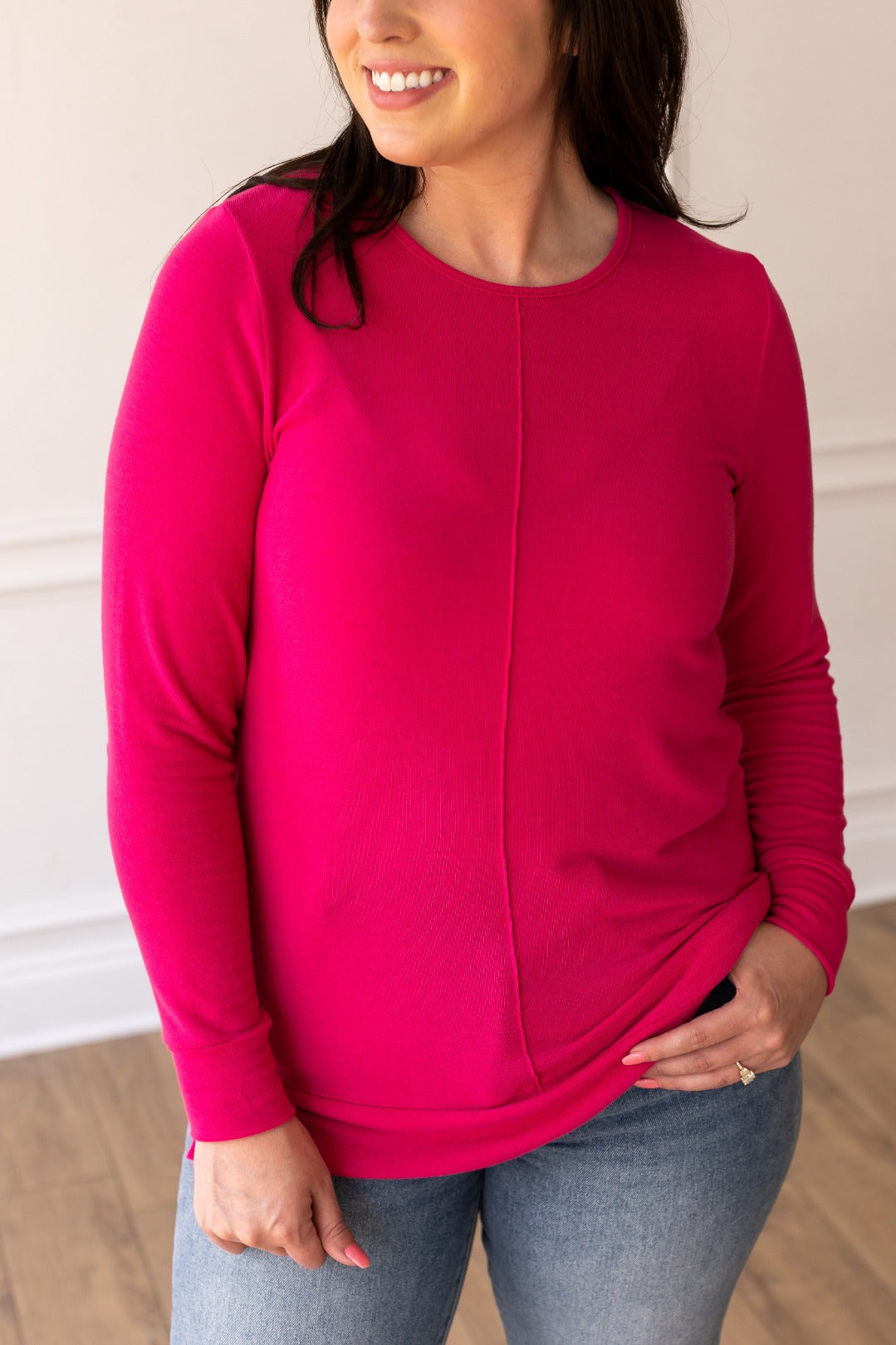 Hot Pink Top Knit Tunic with Front Seam