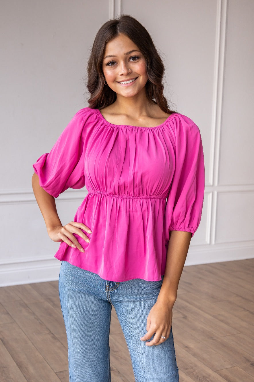 pink peasant blouse