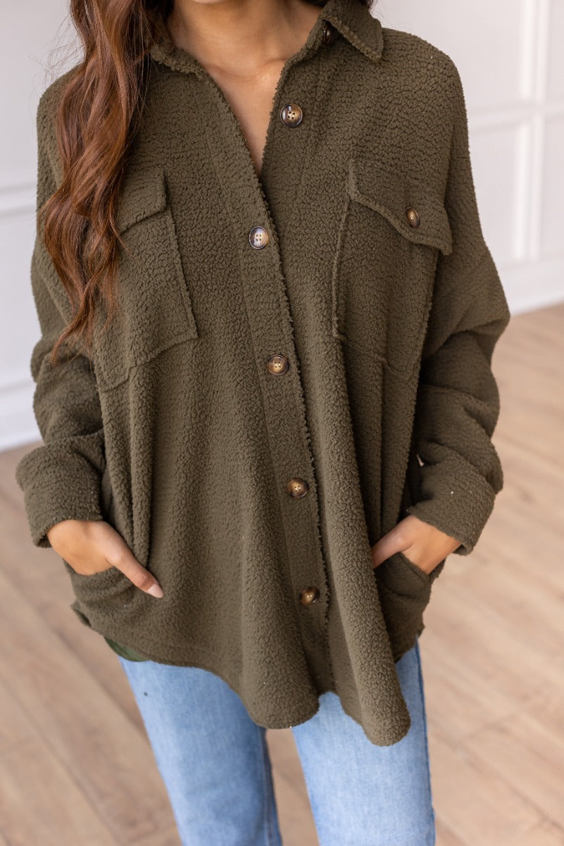 Olive Button Down Sherpa