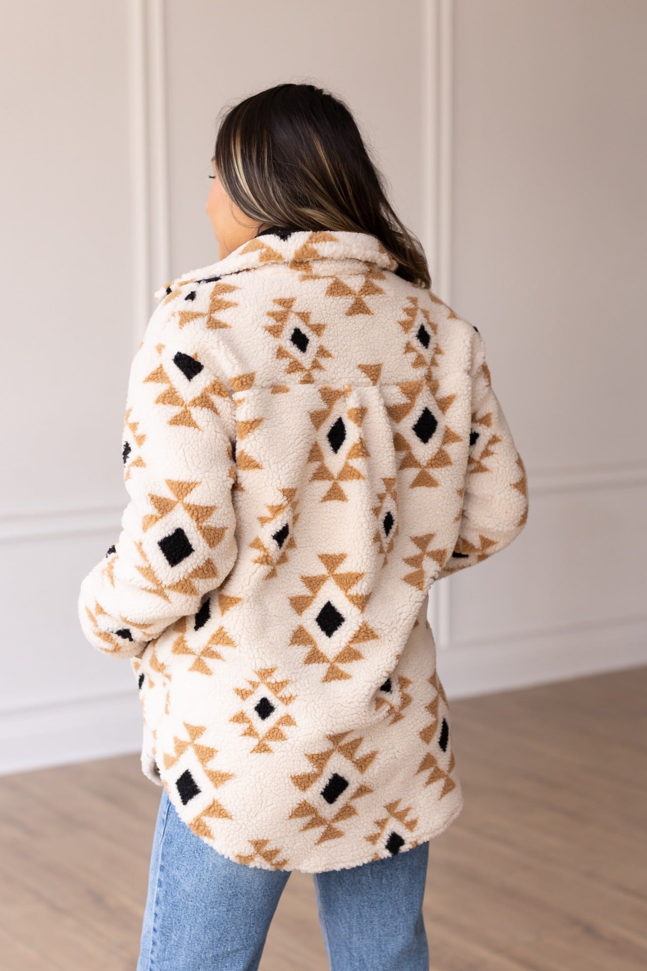 She Could Be The One Brown Aztec Pattern Button Down Sherpa