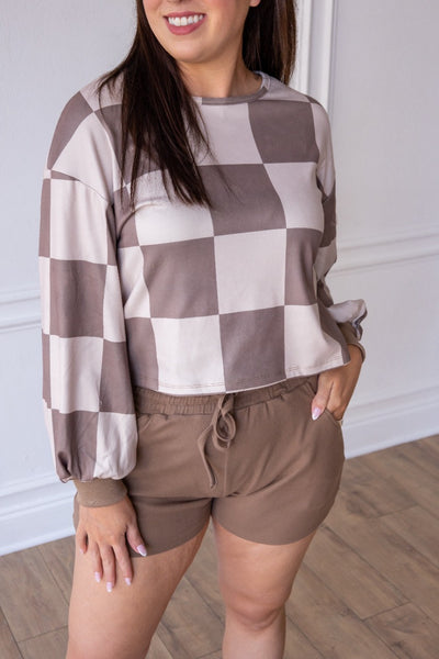 Too Fab Brown Checkered Lounge Wear Set
