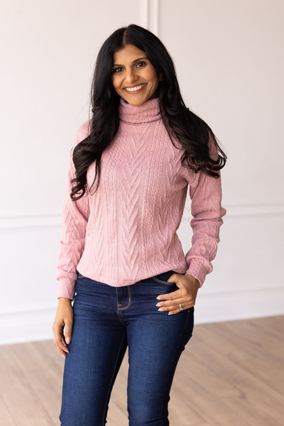 Pink Turtle Neck Knit Sweater