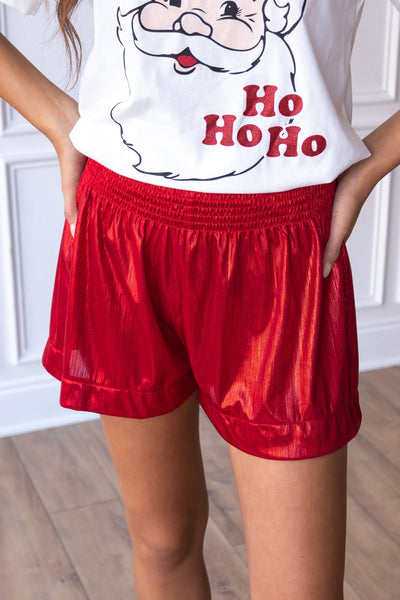 Red High Waisted Shimmer Shorts