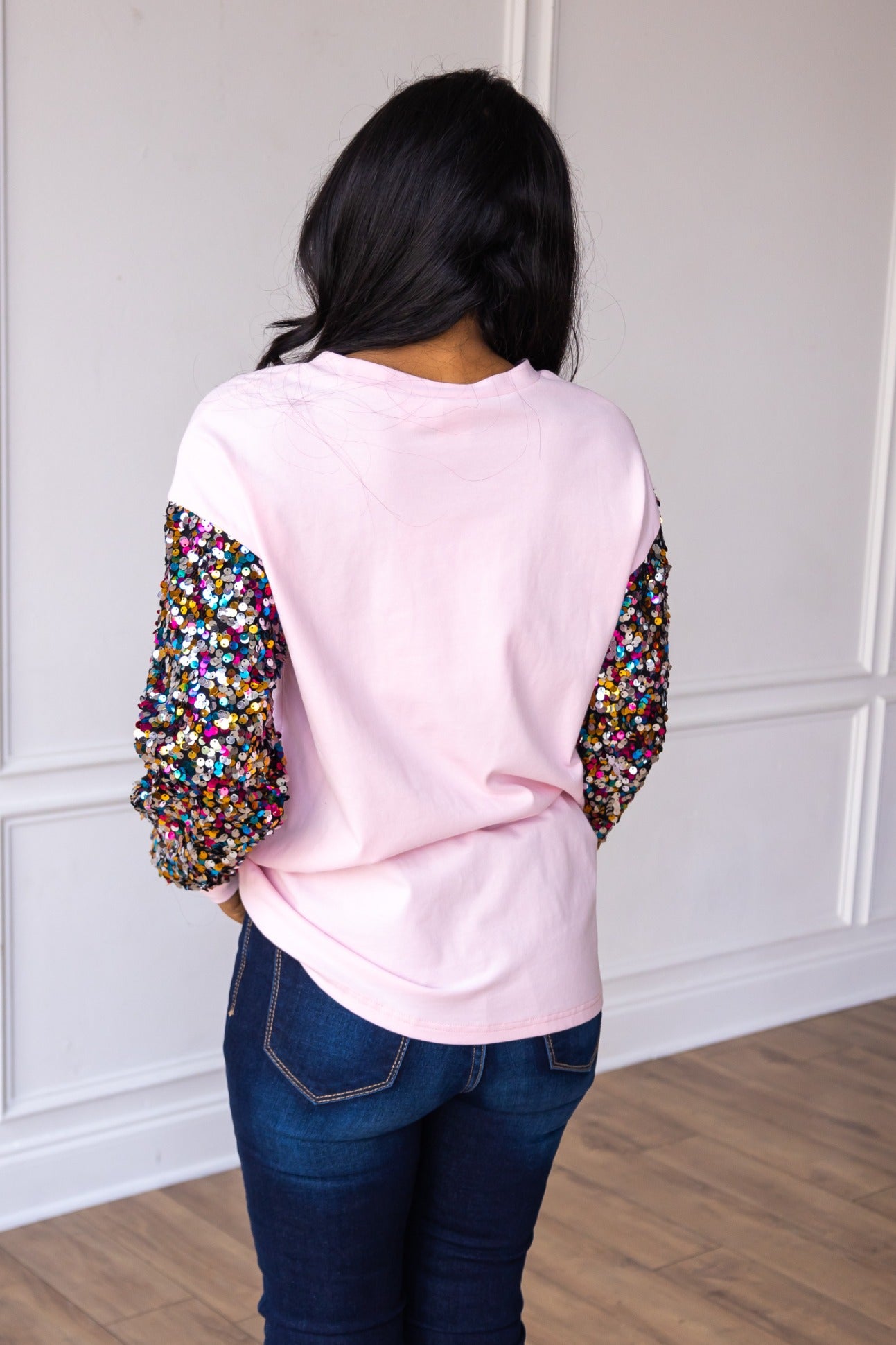 Pink Sequin Sleeve Santa Clause