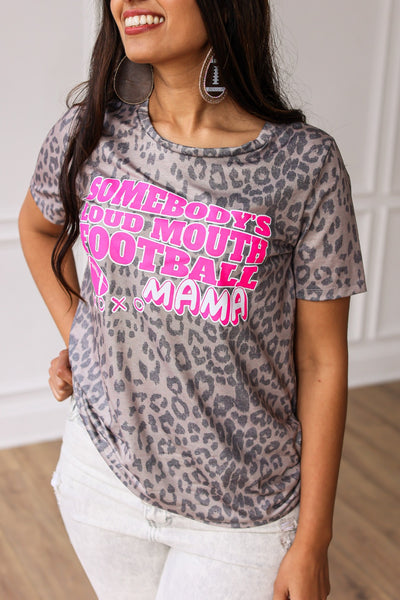 Somebody's Loud Mouth Football Mama on Vintage Leopard Crewneck Tee