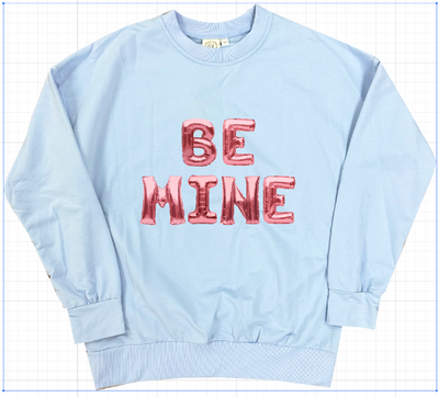 Be Mine Balloons on Light-Blue Crewneck Sweatshirt