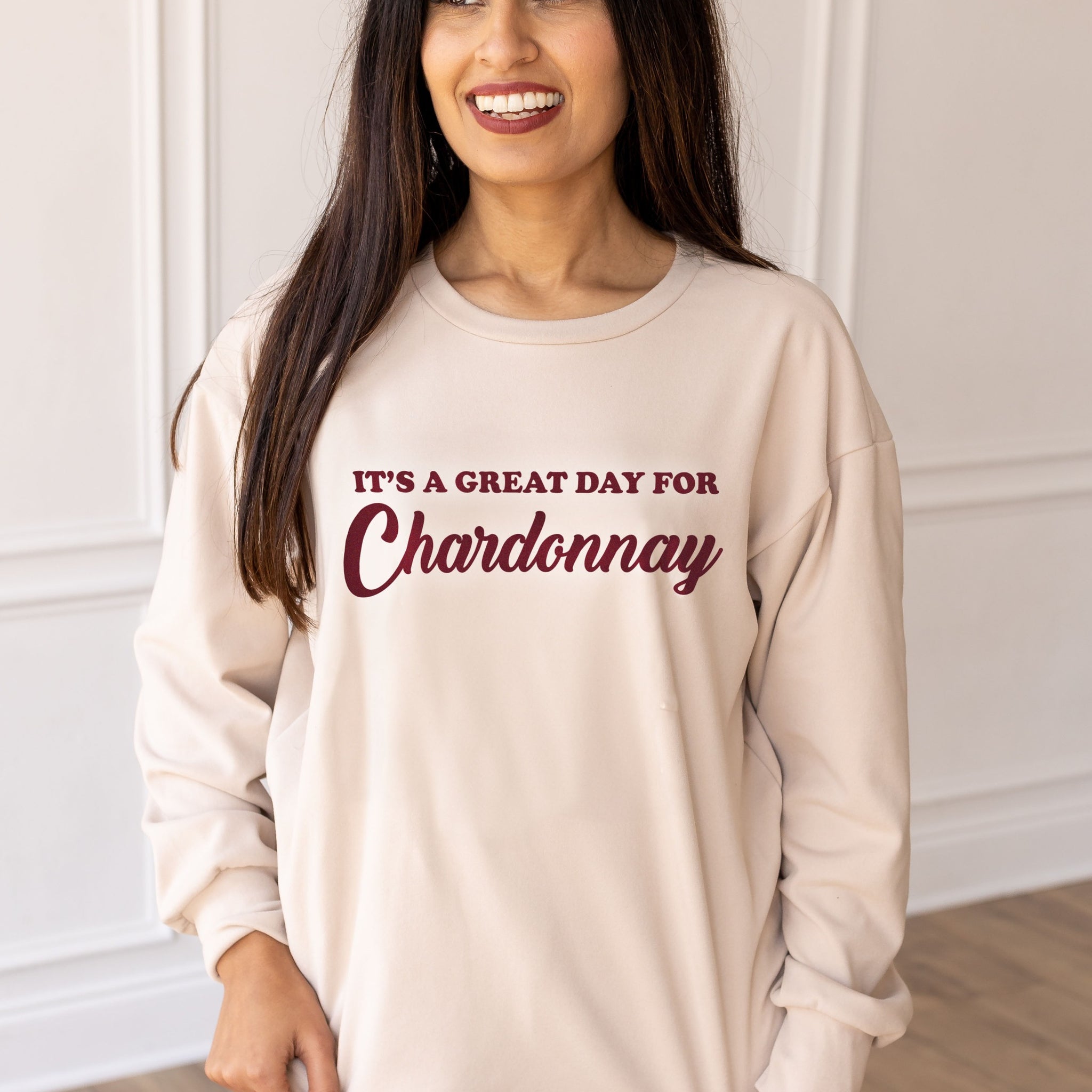 It's A Great Day For Chardonnay on Cream Crewneck Sweatshirt