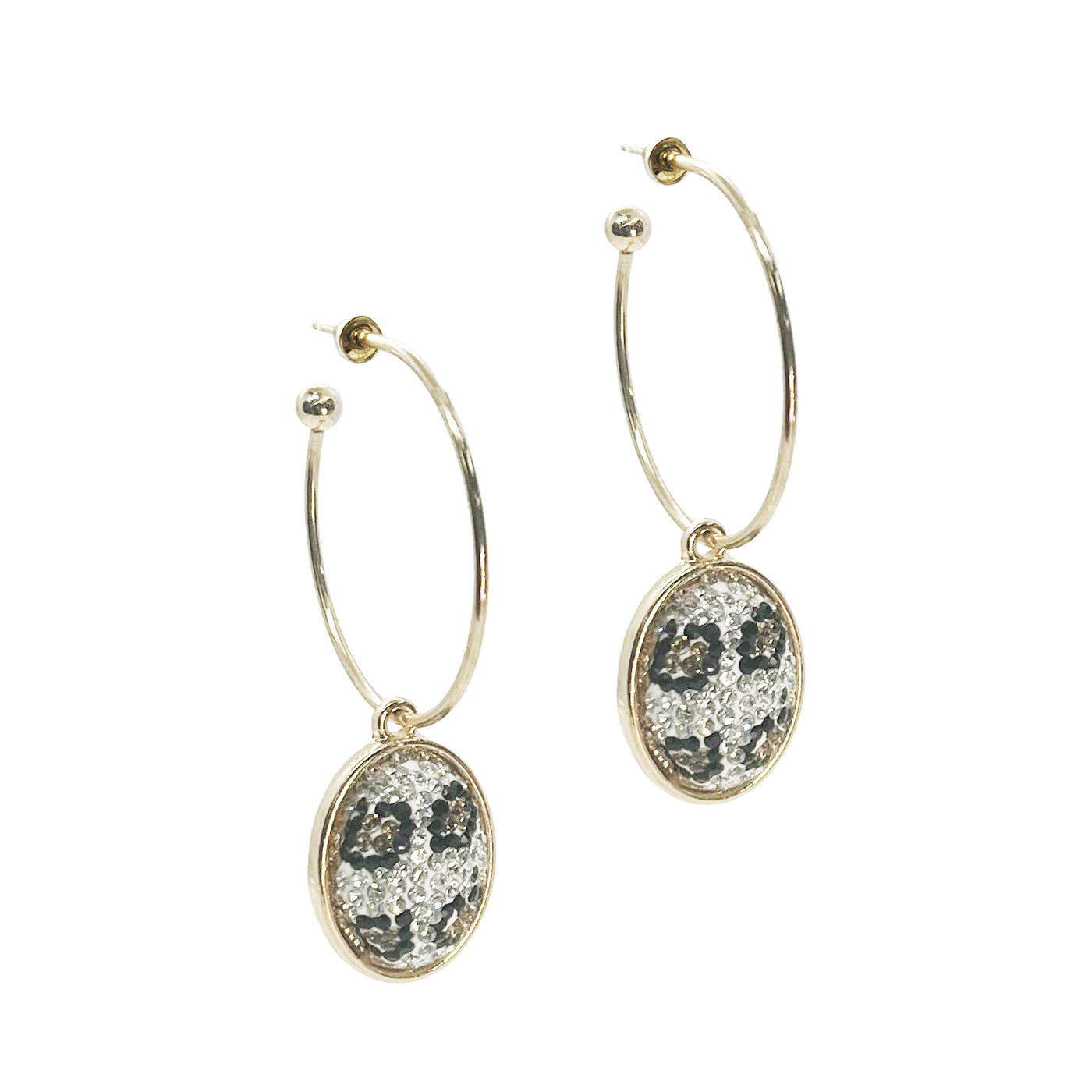 Gold Hoops with Leopard Crystal Pendant