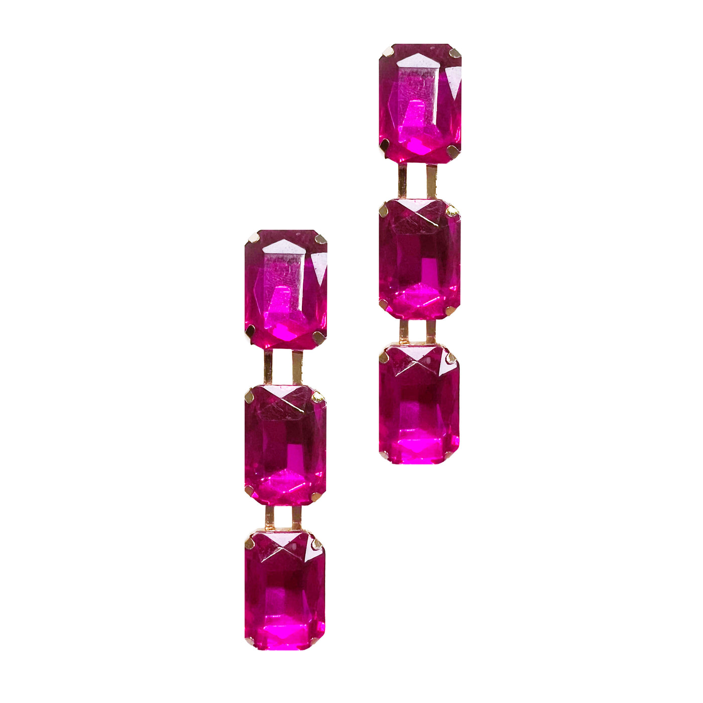 Hot Pink Triad Dangle Earrings