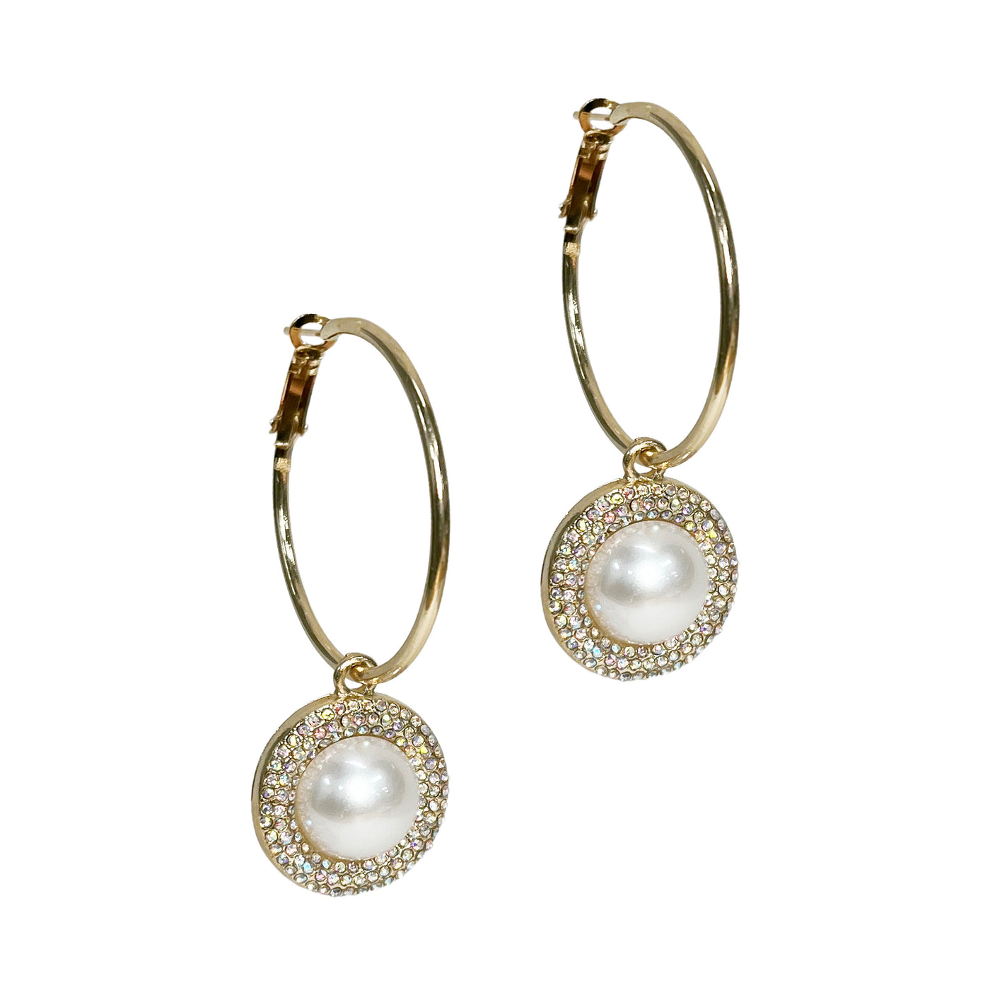 Gold Hoops with Pearl Drop