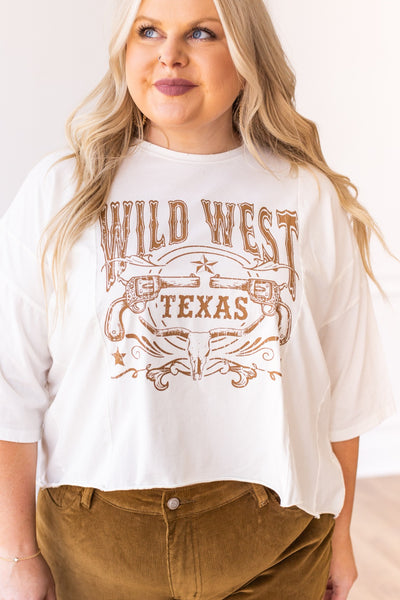 Wild West Texas on Perfect Company Boxy Crop in White.