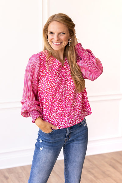 Glamour Gaze Pink Top with Shimmer Sleeves