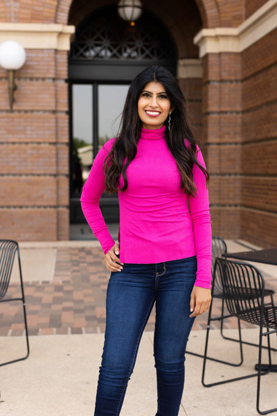 The Georgina Fitted Turtleneck, Hot Pink