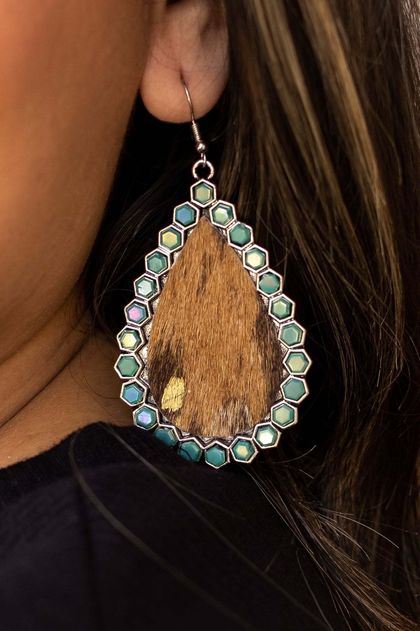 Teardrop Earrings, Cowhide