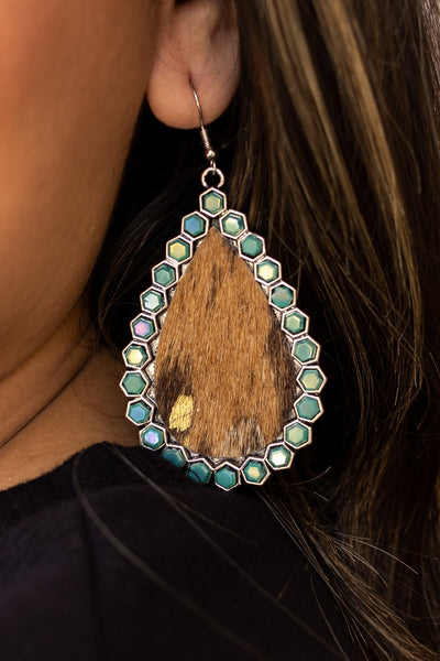 Teardrop Earrings, Cowhide