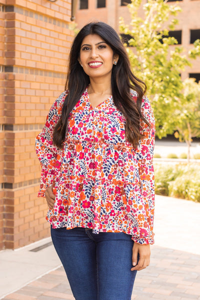 Multi Floral Flowy Sleeve Blouse