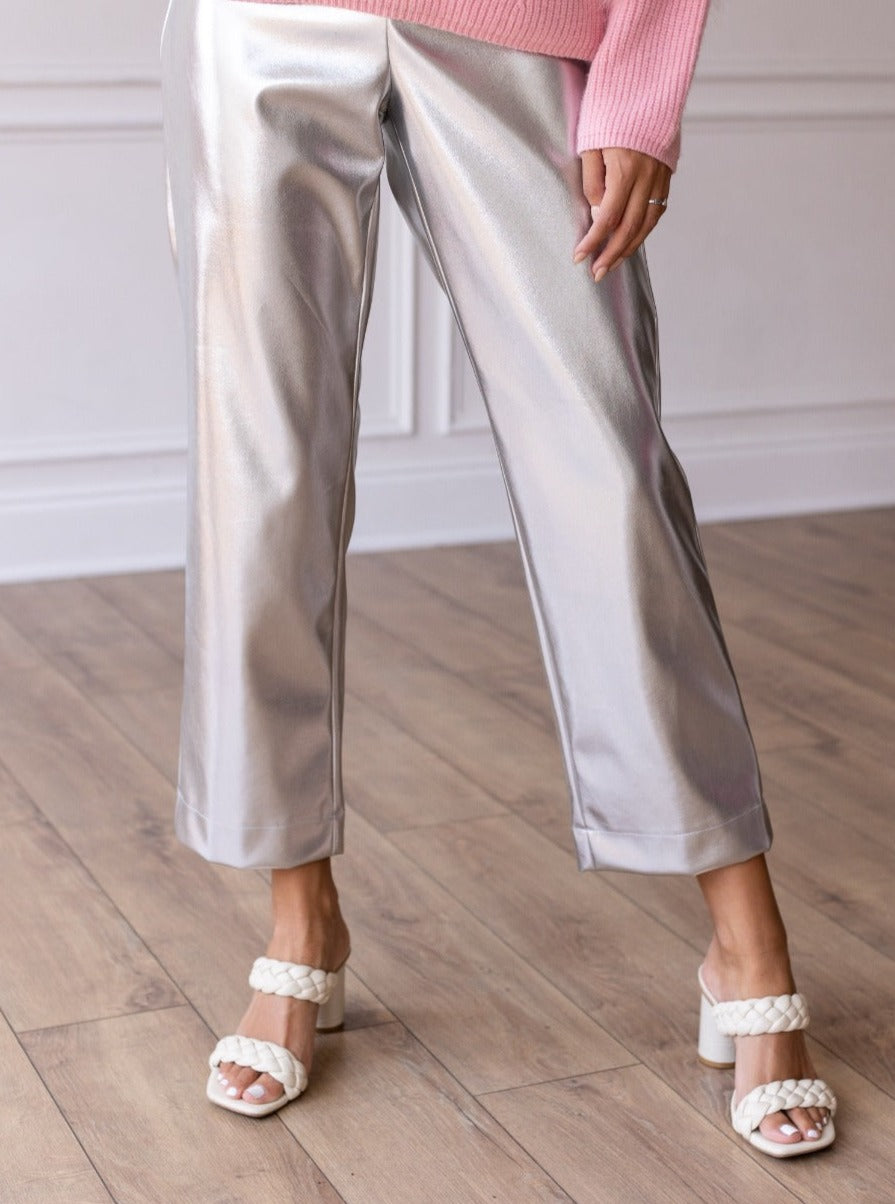 Change of Pace Metallic Pants in Silver