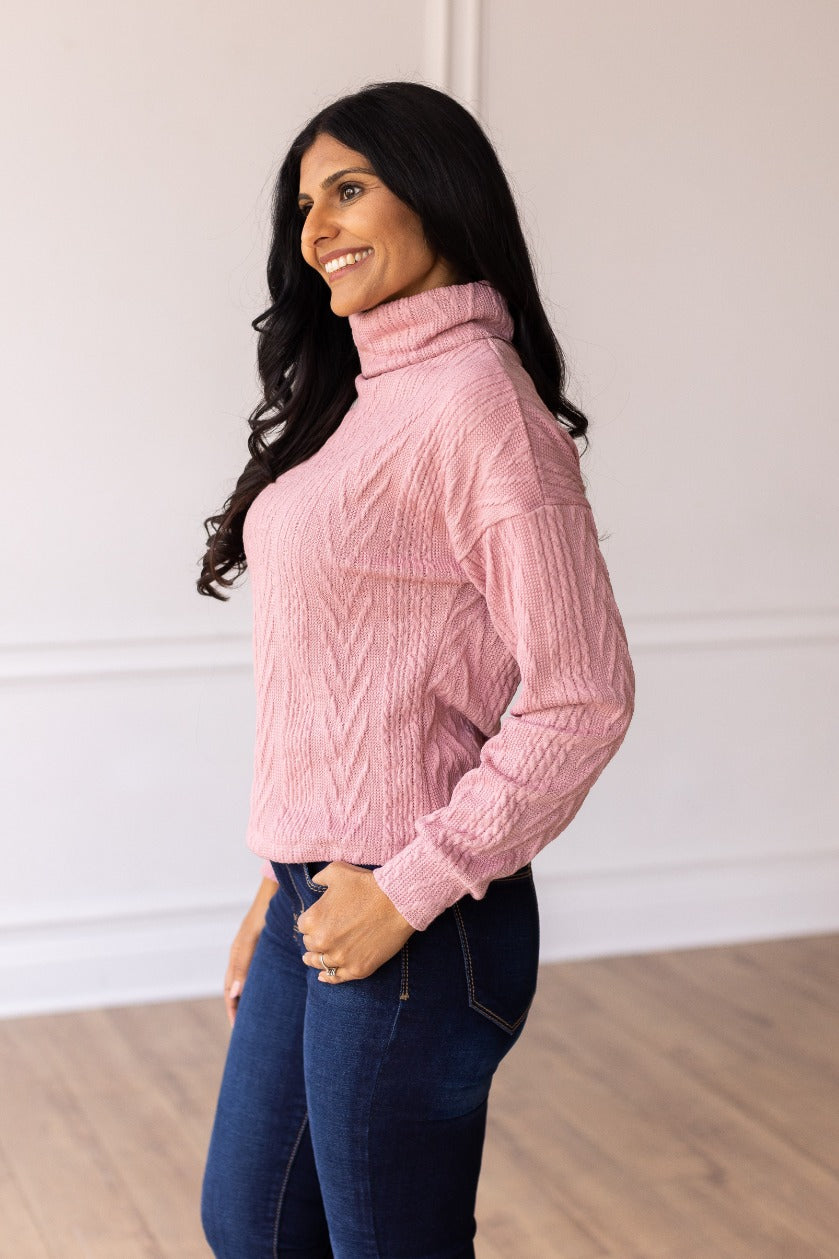 Pink Turtle Neck Knit Sweater