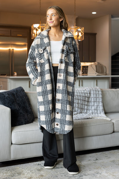 Plaid Sherpa Trench Coat
